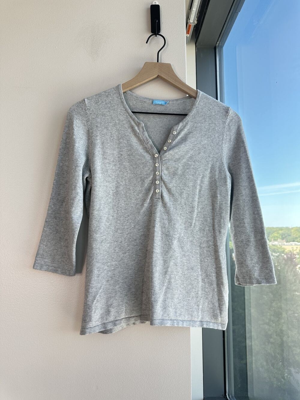 J.McLaughlin Gray Heather Cotton Blend Henley Top Sz S